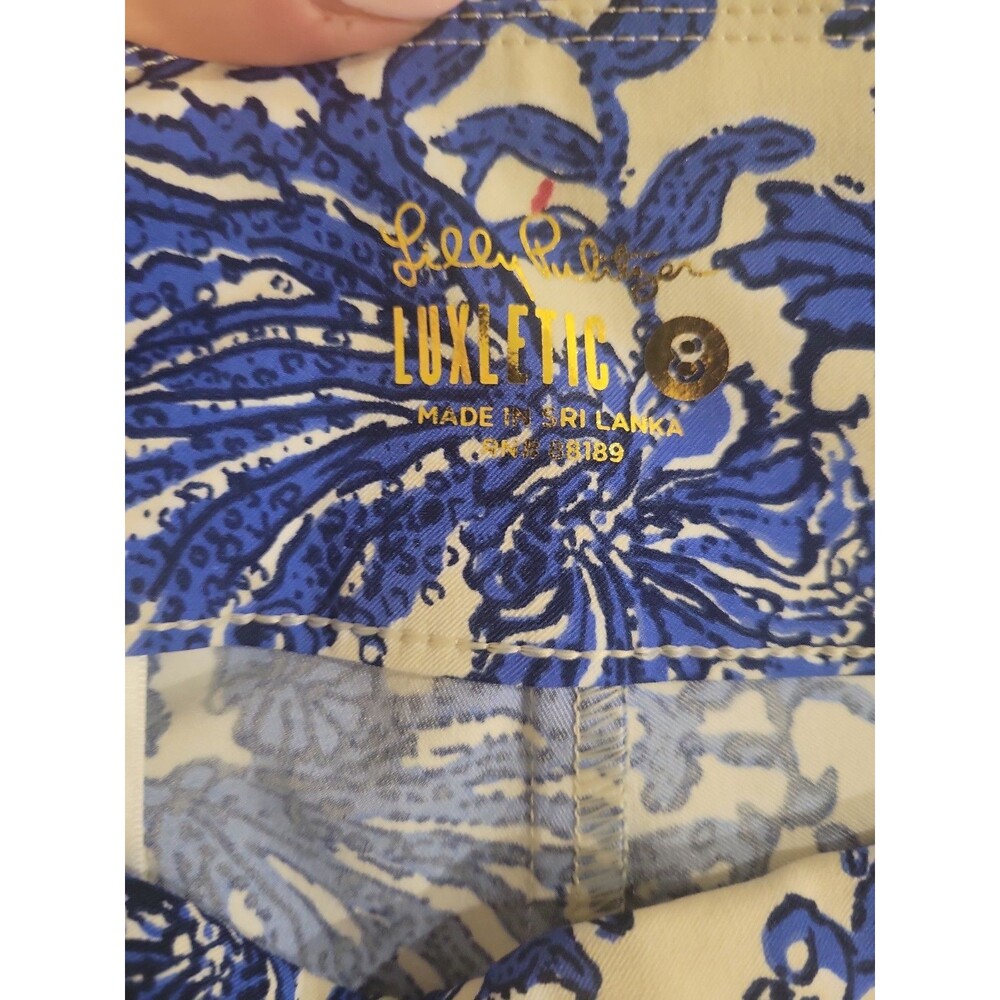 Lilly Pulitzer Luxletic Corso Pants Size 8 Stretch Blue "Ride With Me" Print - Picture 7 of 9